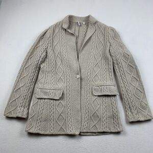 Lisli Sweater‎ Women's 8 Long Cardigan 1 Button Cable Knit Pockets Cream